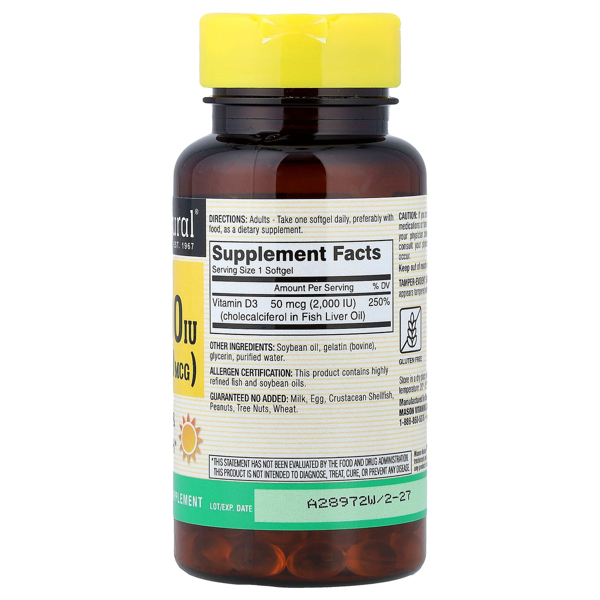 Mason Natural, Vitamin D3, 50 mcg (2,000 IU), 120 Softgels