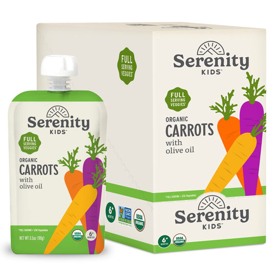 Serenity Kids, Organic Carrots, Orange, Purple & Yellow Carrots with Olive Oil, 6+ Months, 6 Pouches, 3.5 oz (99g ) Each