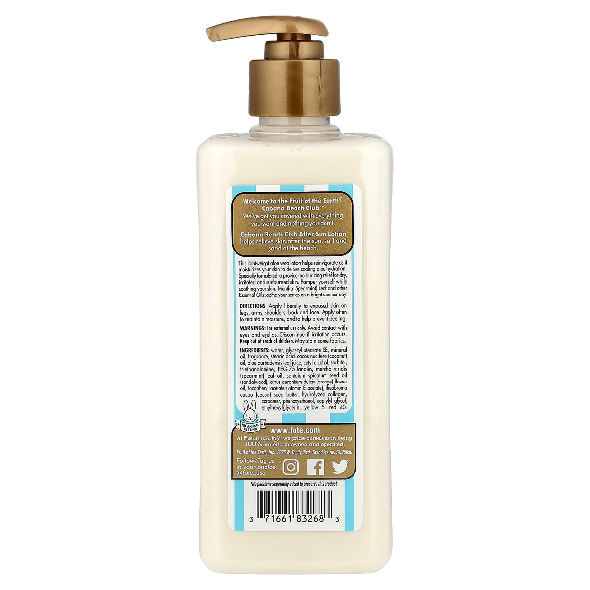 Fruit of the Earth, Cabana Beach Club™, After Sun Lotion with Mentha + Essential Oils, 16 fl oz (473 ml)