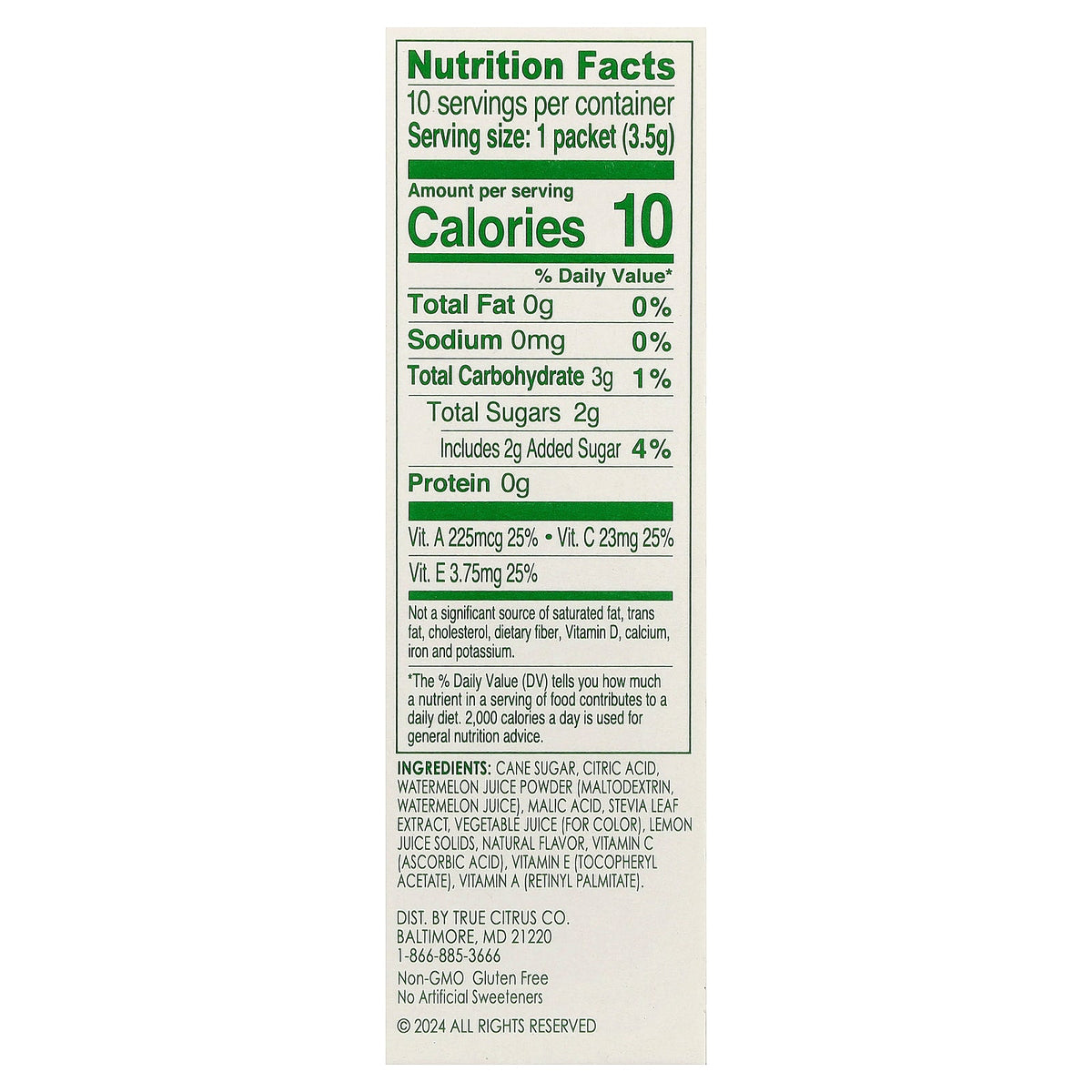 True Citrus, True Lemon®, Kids, Flavored Drink Mix, Wild Watermelon, 10 Packets, 0.12 oz (3.5 g) Each