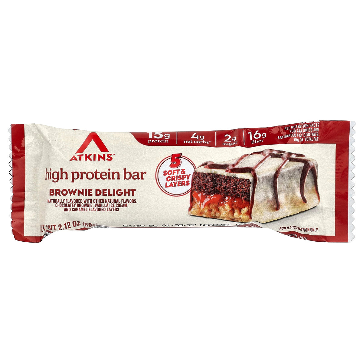 Atkins, High Protein Bar, Brownie Delight, 4 Bars, 2.12 oz (60 g) Each