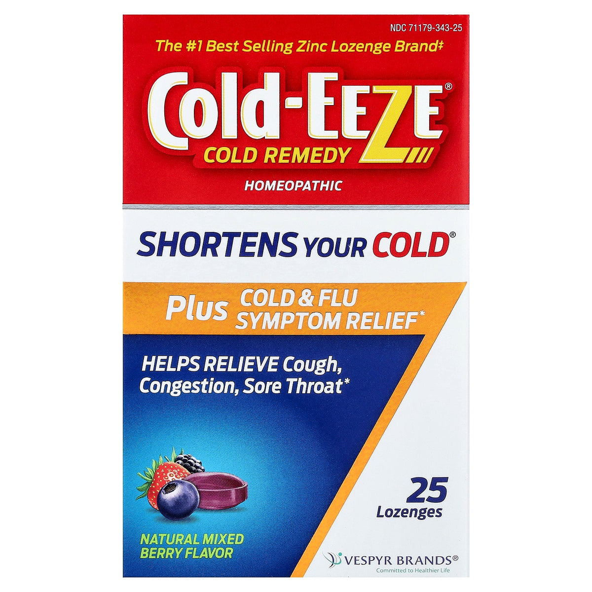 Cold Eeze, Cold Remedy, Homeopathic Plus Cold & Flu Symptom Relief, Natural Mixed Berry, 25 Lozenges