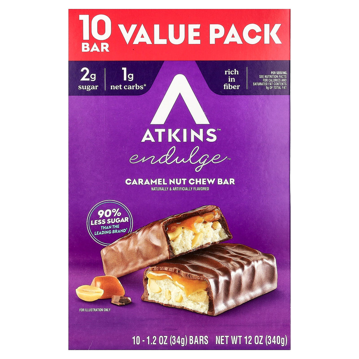 Atkins, Endulge™, Caramel Nut Chew Bar, 10 Bars, 1.2 oz (34 g) Each