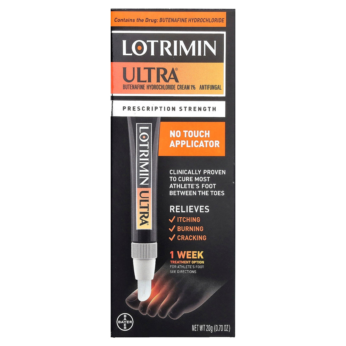 Lotrimin, Ultra® Antifungal, Butenafine Hydrochloride Cream with No Touch Applicator, 0.7 oz (20 g)
