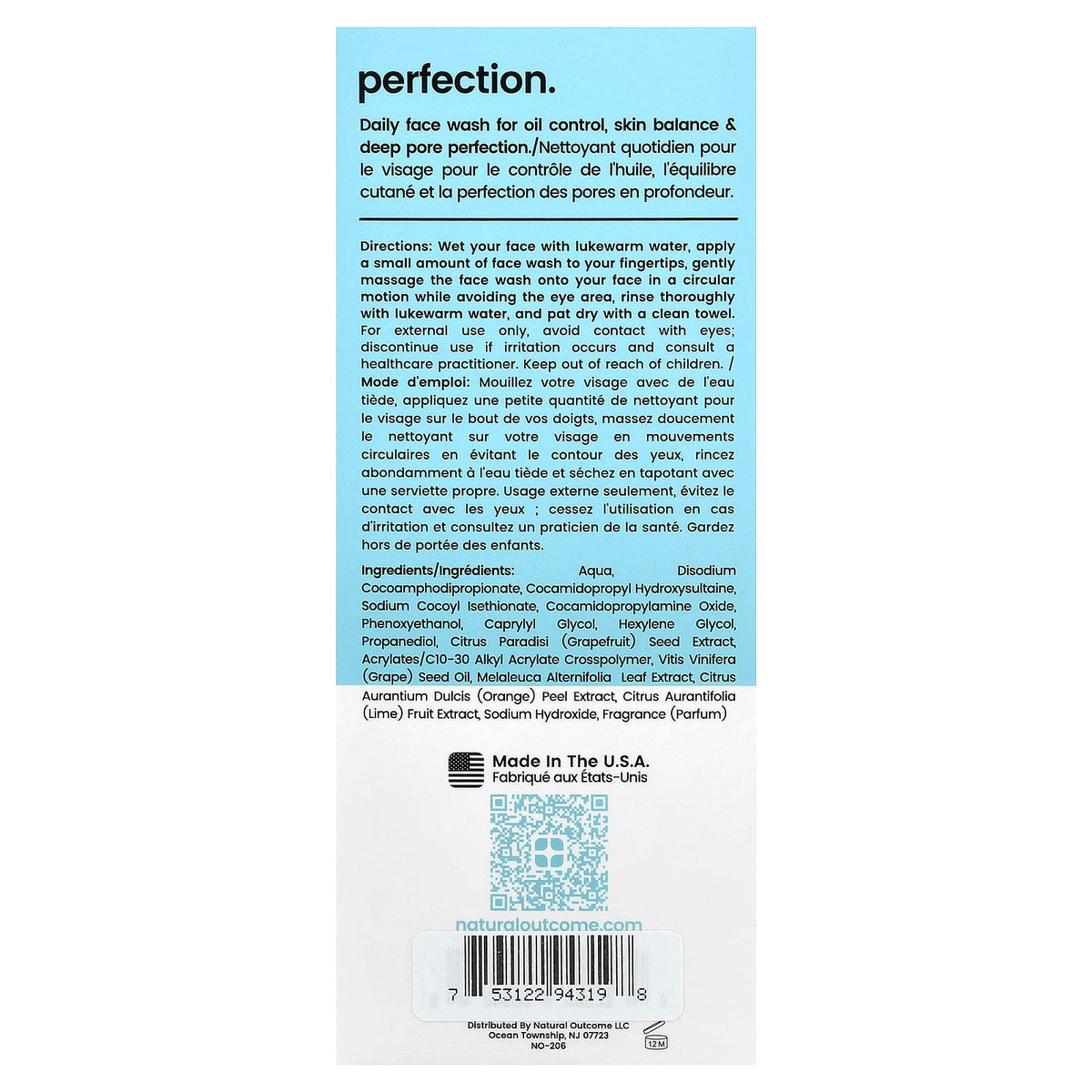 Natural Outcome, Oily Skin, Pore Perfection Cleanser, 8 oz (235 ml)