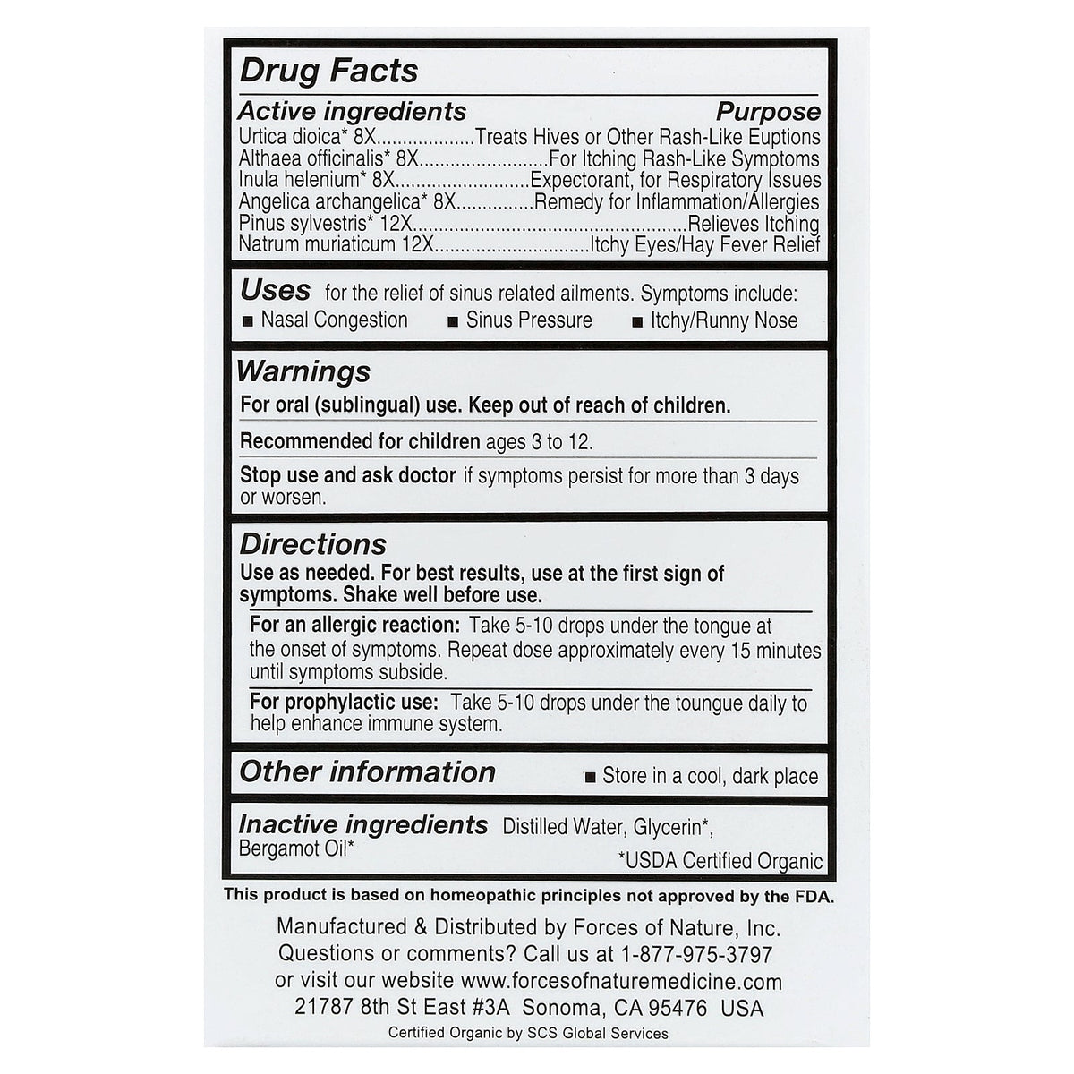 Forces of Nature, Allergy, Organic Plant Medicine, For Kids Ages 3-12, Orange, 0.34 fl oz (10 ml)