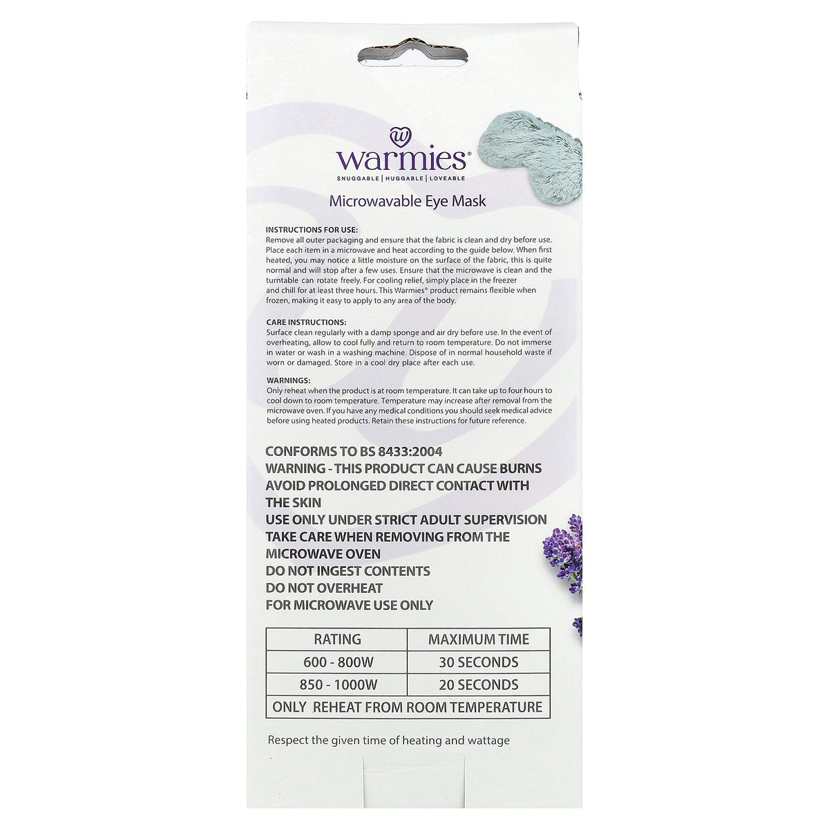 Warmies, Microwavable Eye Mask, Marshmallow Grey, Relaxing Lavender, 1 Mask