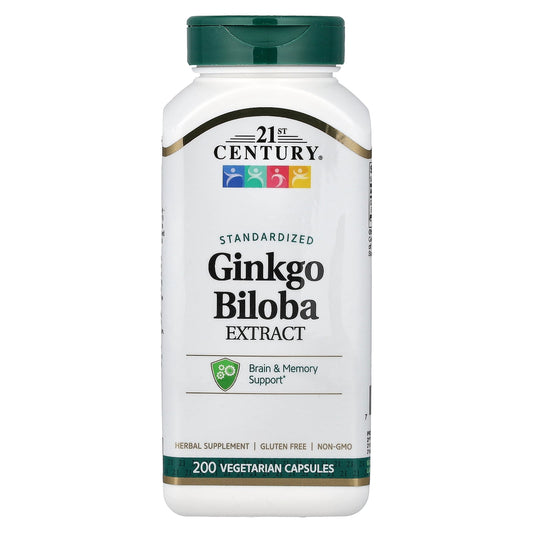 21st Century, Ginkgo Biloba Extract, Standardized, 200 Vegetarian Capsules (60 mg per Capsule)