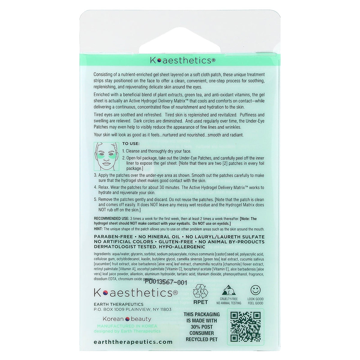 Earth Therapeutics, Green Tea Hydrogel Under-Eye Patch, 5 Pairs