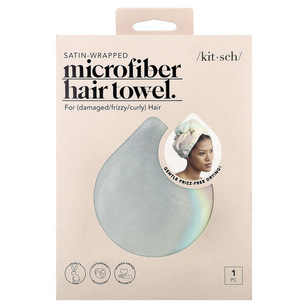 Kitsch, Satin-Wrapped Microfiber Hair Towel, Aura, 1 Towel