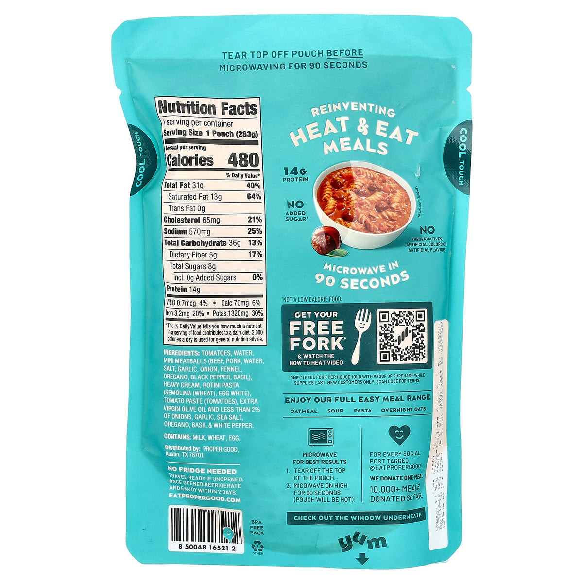 Proper Good, Ready To Heat & Eat, Meatball Marinara, 10 oz (283 g)