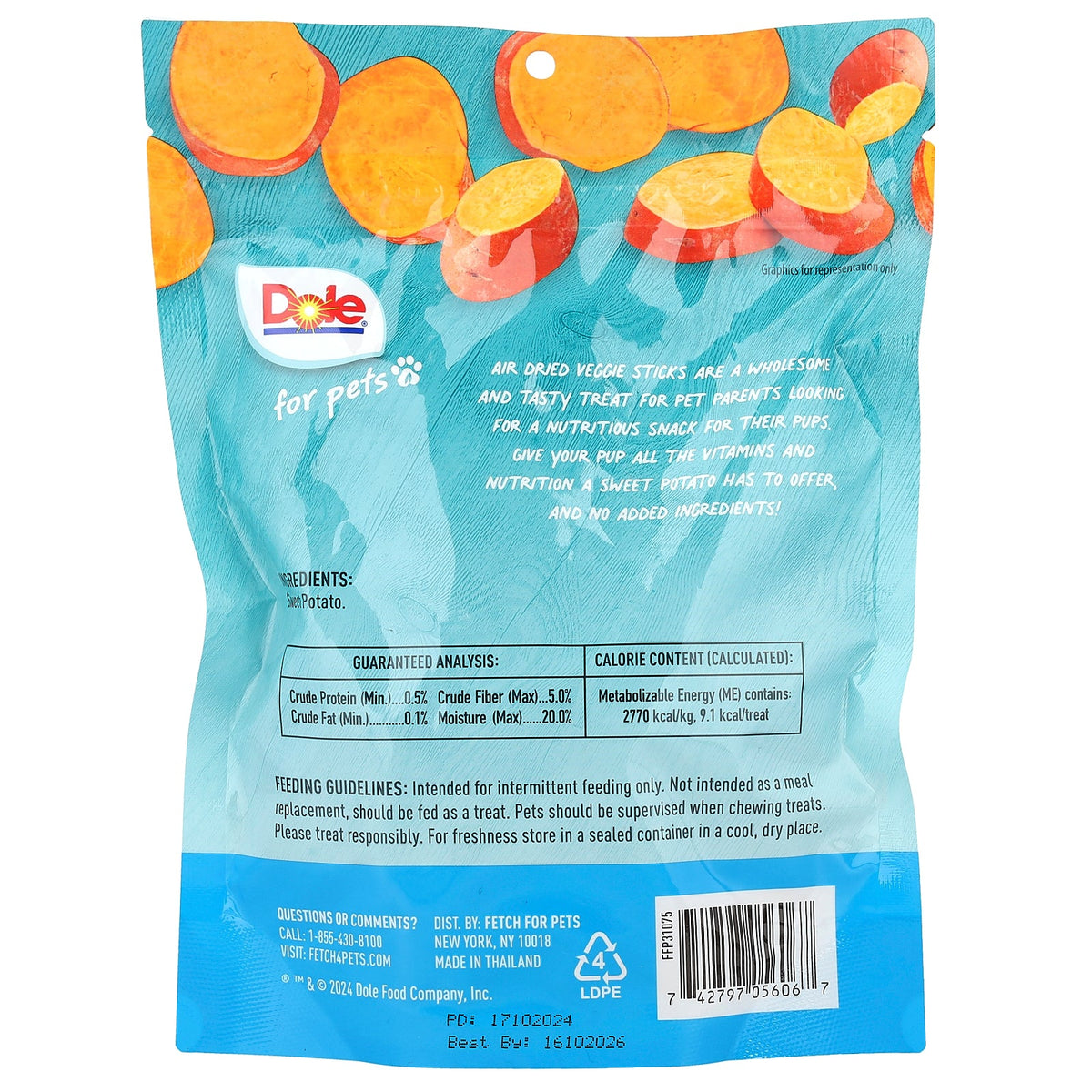 Dole for Pets, Air Dried, Sweet Potato Sticks, 6 oz (170 g)