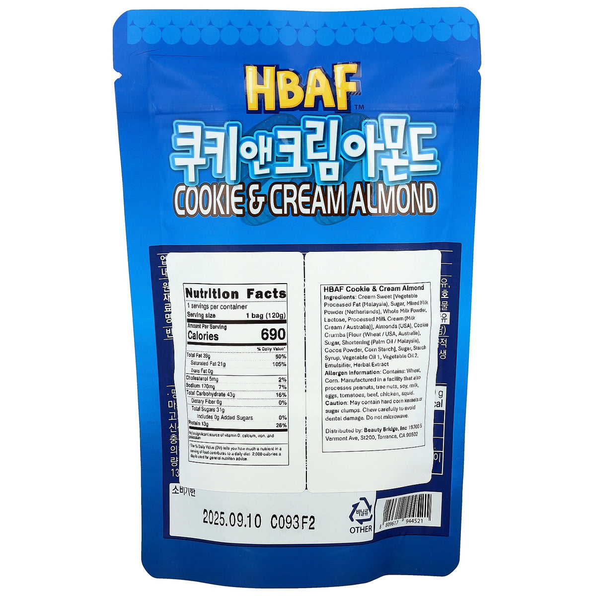 HBAF, Cookie & Cream Almond, 120 g