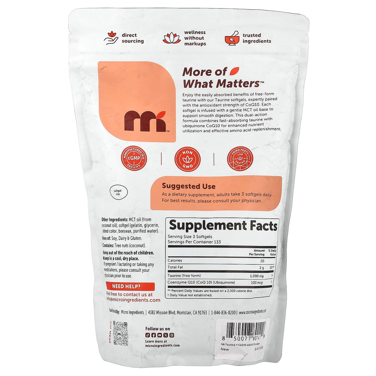 Micro Ingredients, Taurine, 400 Softgels