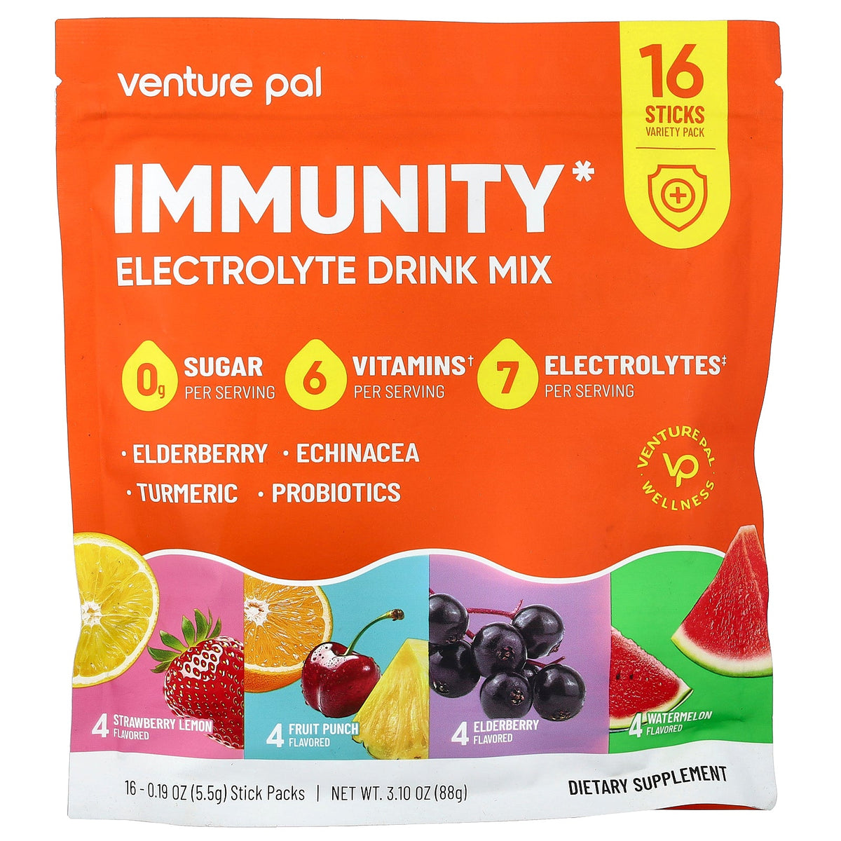 Venture Pal, Immunity Electrolyte Drink Mix, Variety, 16 Stick Packs, 0.19 oz (5.5 g) Each