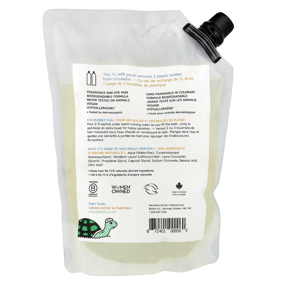 The Unscented Company, Kids, Big Bubble Bath, Refill, Fragrance Free, 33.8 fl oz (1 l)
