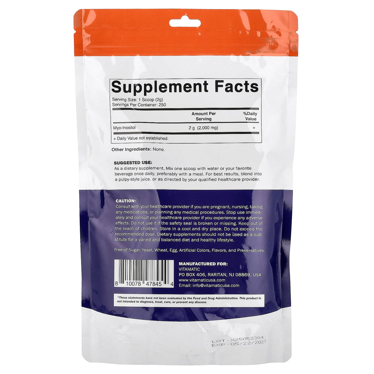 Vitamatic, Myo Inositol Powder, 17.6 oz (500 g)