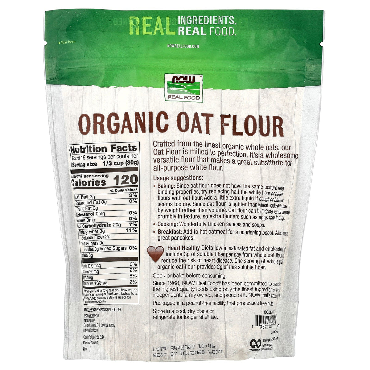 NOW Foods, Real Food, Organic Oat Flour, 20 oz (567 g)