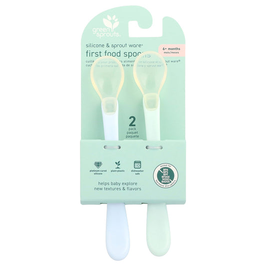 Green Sprouts, Silicone & Sprout Ware®, First Food Spoons, 6+ Months, Light Ealight, 2 Pack