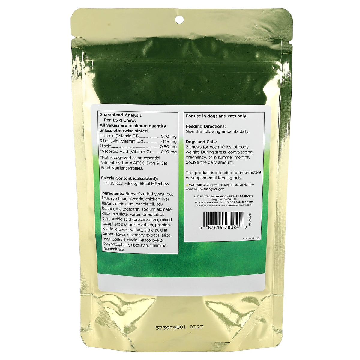 Swanson Vitamins, Brewer's Yeast Formula, For Cats and Dogs, 160 Chews, 8.5 oz (240 g)
