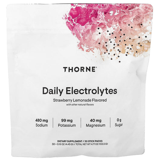 Thorne, Daily Electrolytes, Strawberry Lemonade, 30 Stick Packs, 0.16 oz (4.45 g) Each