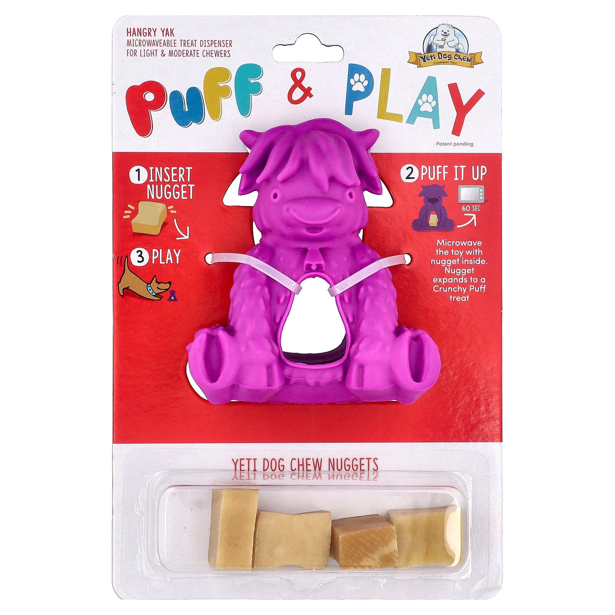 Puff & Play, Treat Dispenser, Yeti Dog Chew Nuggets, Purple, 4 Nuggets, 1 Dispenser