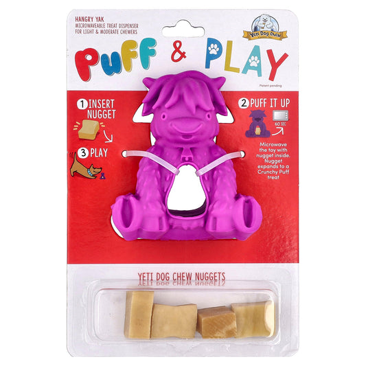 Puff & Play, Treat Dispenser, Yeti Dog Chew Nuggets, Purple, 4 Nuggets, 1 Dispenser