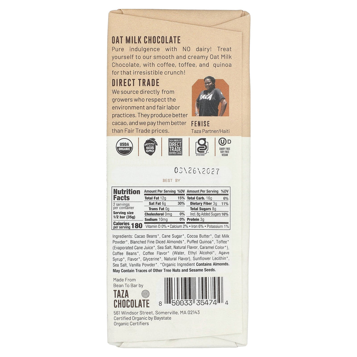 Taza Chocolate, Oat Milk Chocolate, Coffee Toffee Crunch, 2.5 oz (70 g)
