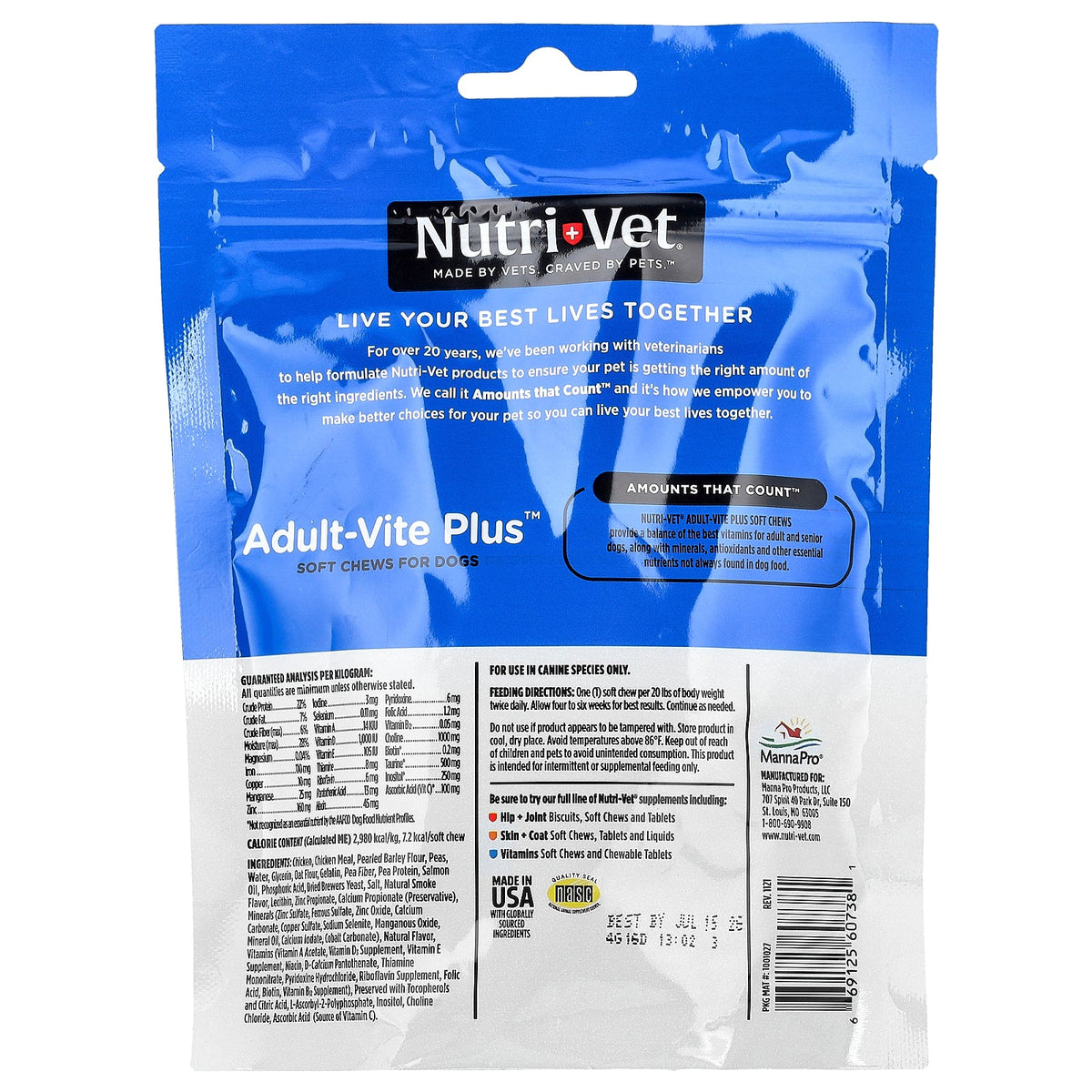 Nutri-Vet, Adult-Vite Plus™, For Dogs, Chicken, 70 Soft Chews, 6 oz (170 g)