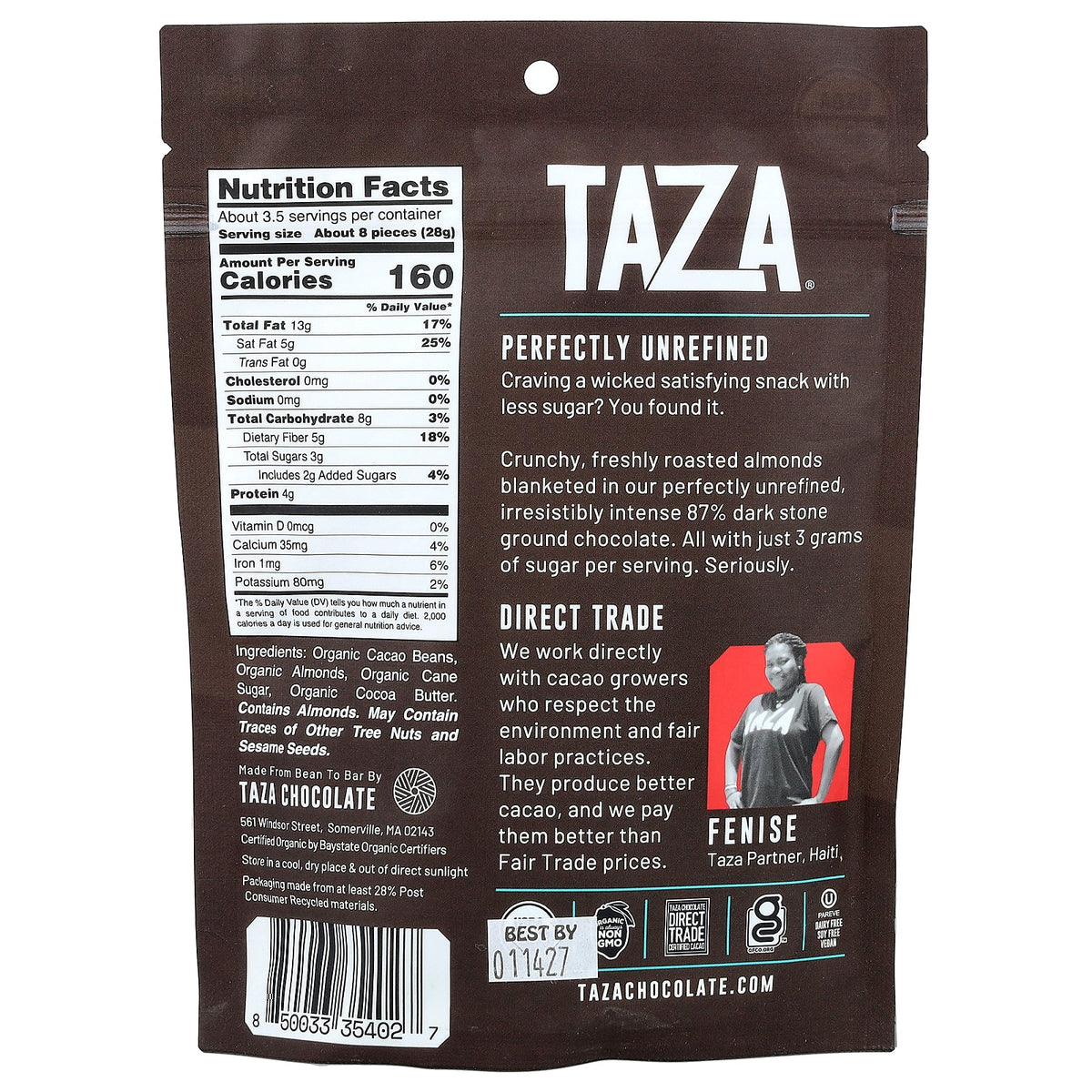 Taza Chocolate, Wicked Dark Chocolate Covered Almonds, 87% Cacao, 3.5 oz (99 g)