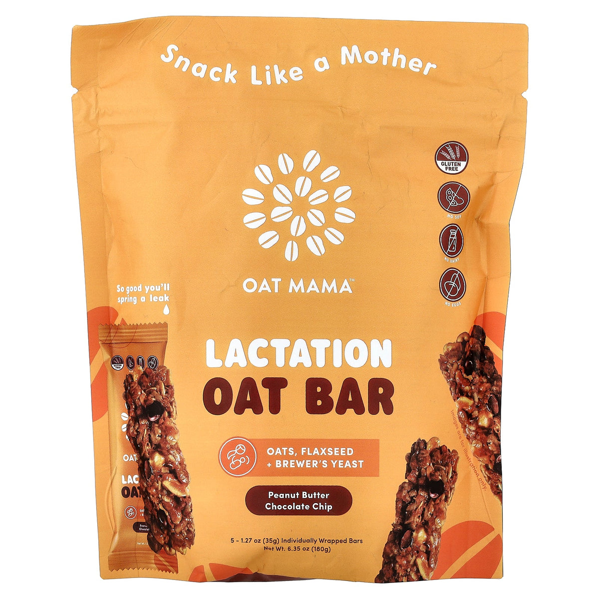 Oat Mama, Lactation Oat Bar, Peanut Butter Chocolate Chip, 5 Bars, 1.27 oz (35 g) Each