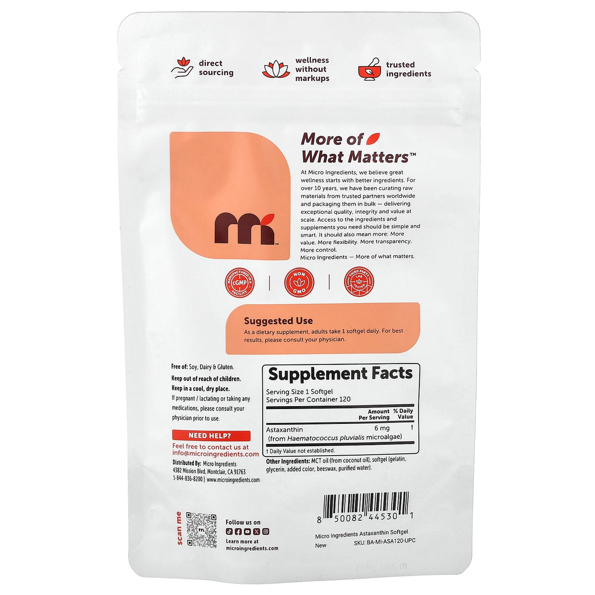 Micro Ingredients, Astaxanthin, 6 mg, 120 Softgels