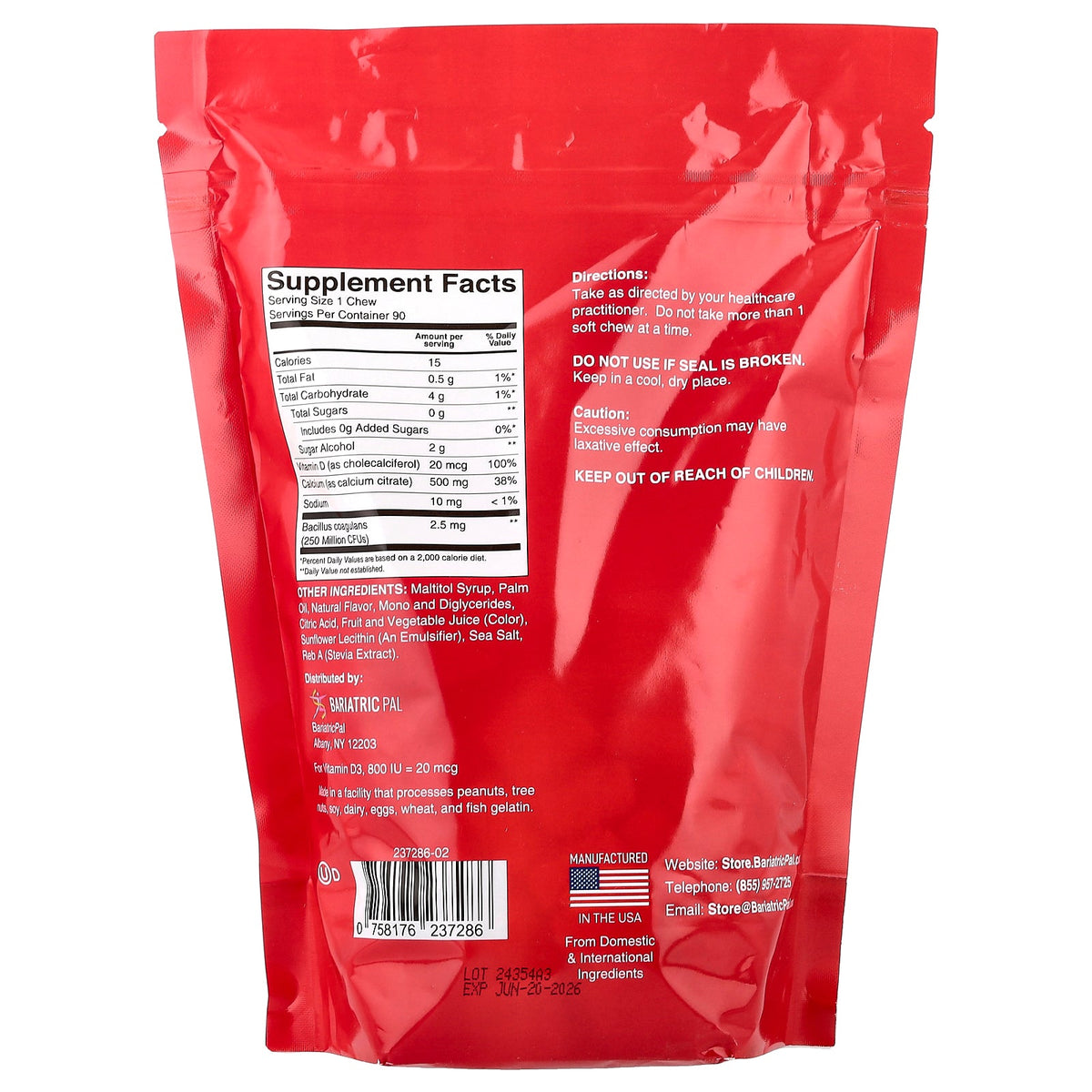 BariatricPal, Calcium Citrate Soft Chews, Strawberry Twist, 90 Soft Chews