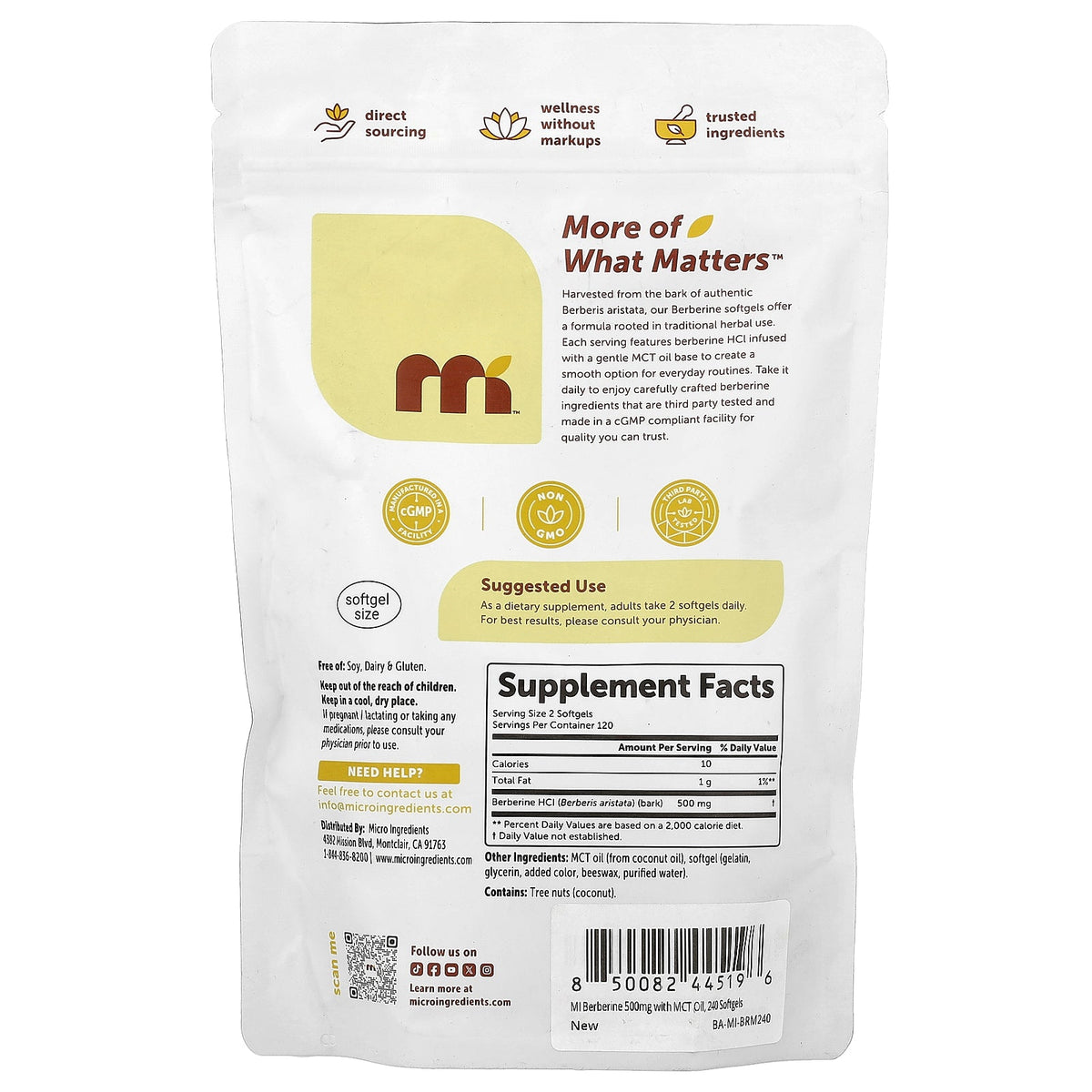 Micro Ingredients, Berberine, 240 Softgels (250 mg per Softgel)