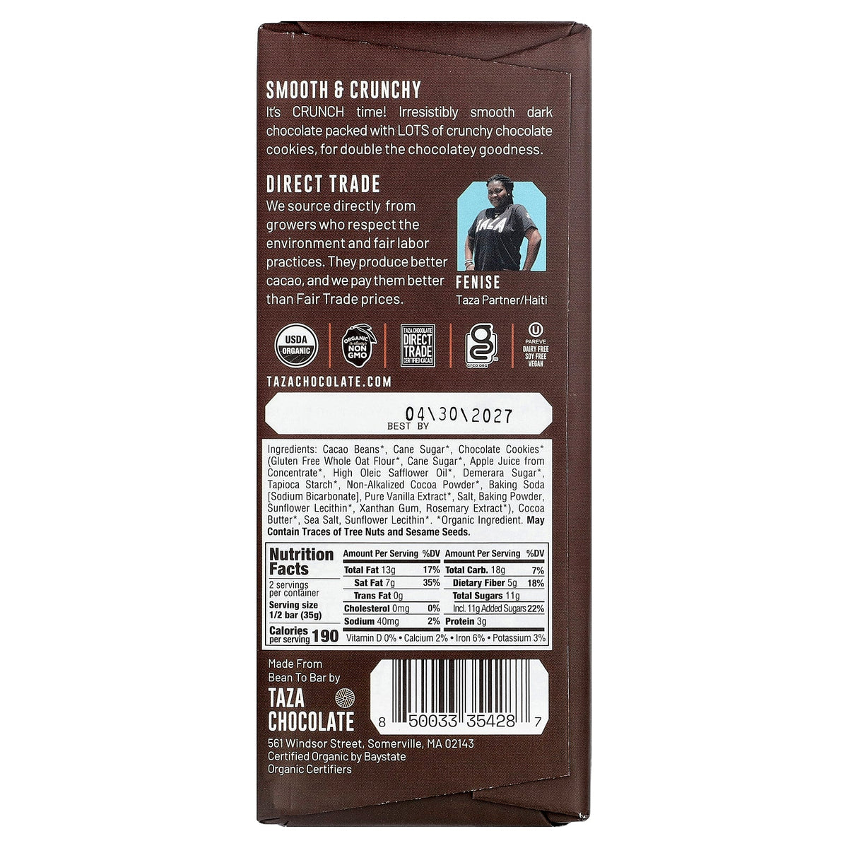 Taza Chocolate, 70% Dark Chocolate, Chocolate Cookie Crunch, 2.5 oz (70 g)