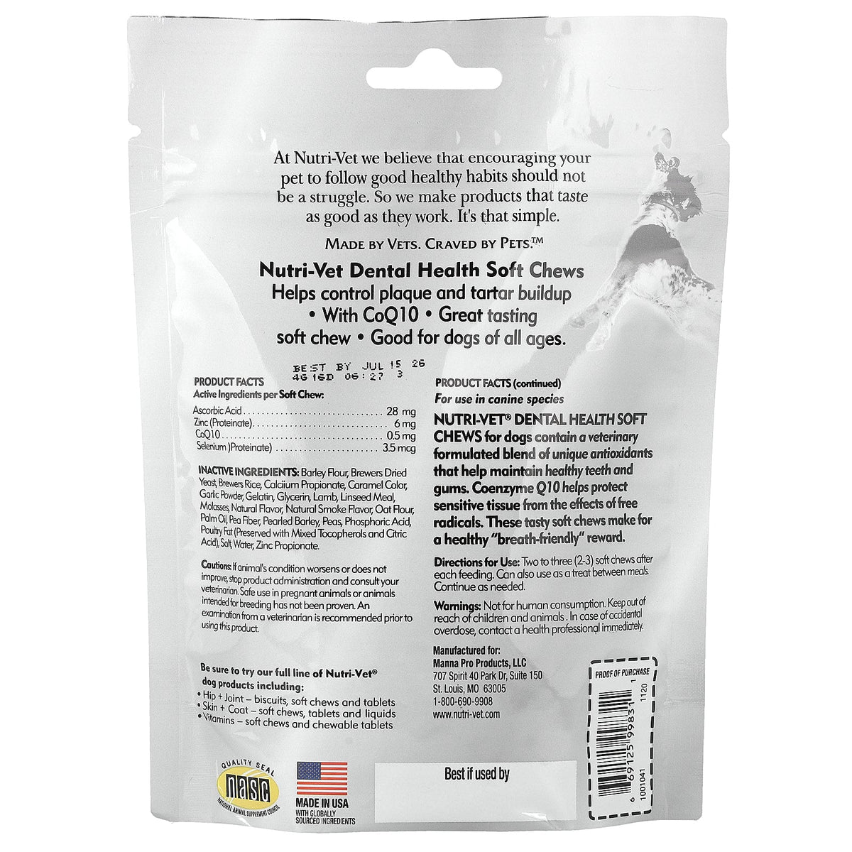 Nutri-Vet, Dental Health Soft Chews, For Dogs, Natural Hickory Smoke, 70 Count, 6 oz (170 g)