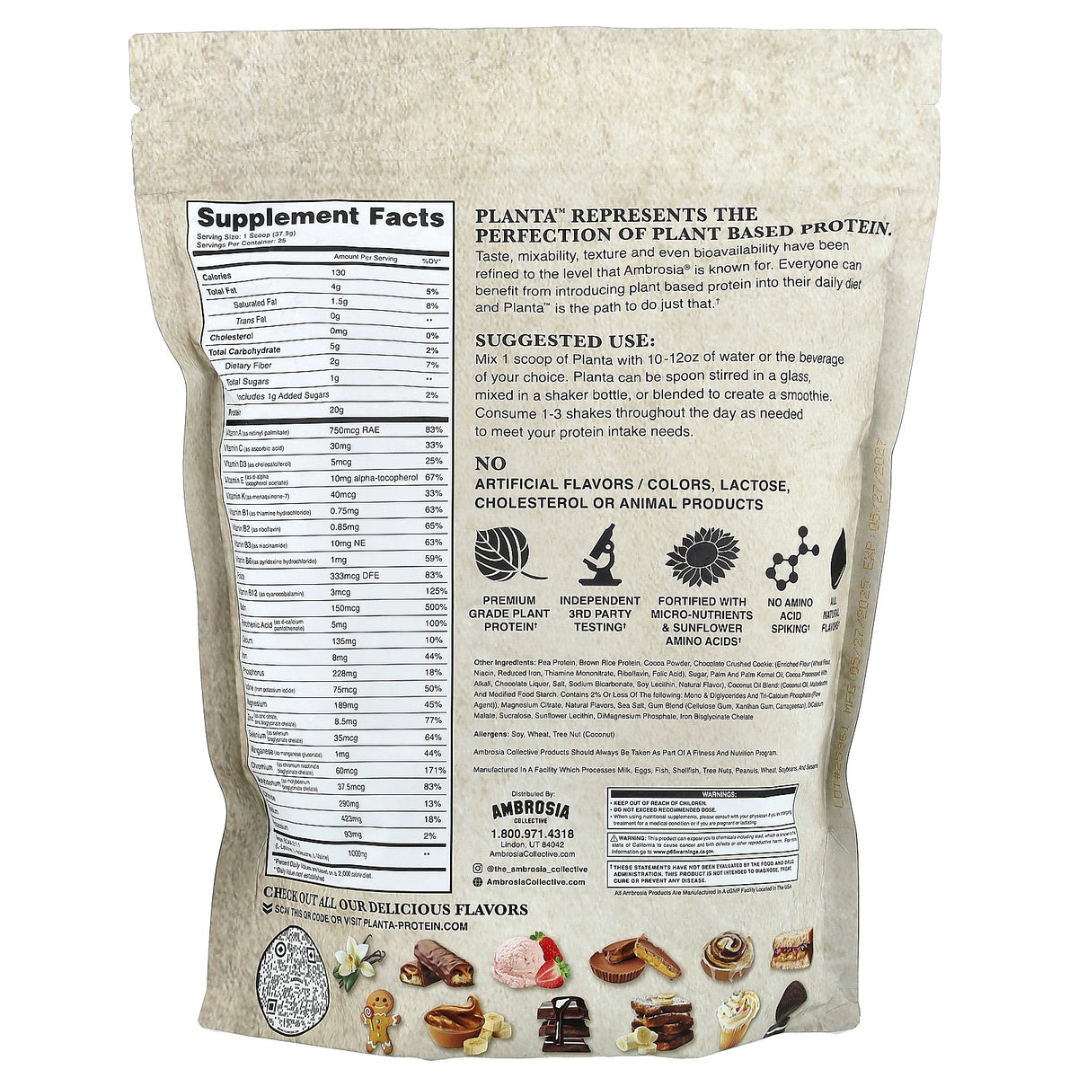 Ambrosia Collective, Planta, Plant Protein, Cookies & Cream, 2.07 lbs (937.5 g)