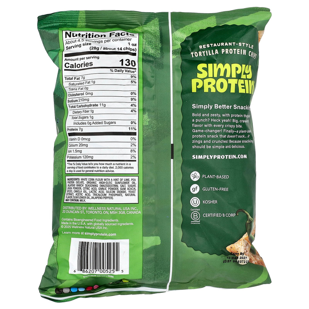 Simply Protein, Resturant-Style Tortilla Protein Chips, Kickin' Jalapeno Ranch, 4.58 oz (130 g)