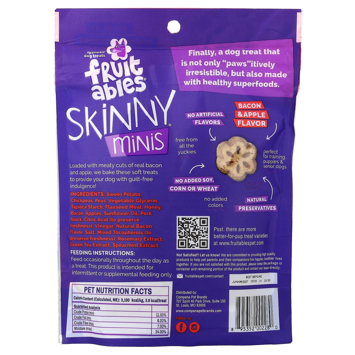 Fruitables, Skinny Minis®, Dog Treats, Bacon & Apple, 5 oz (141 g)