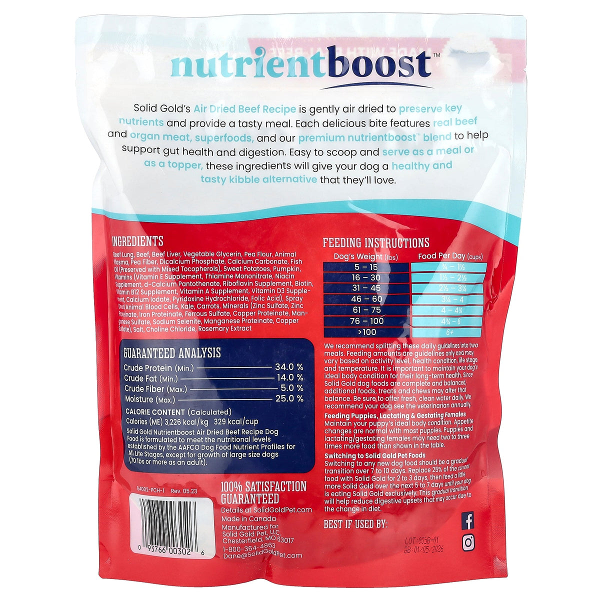 Solid Gold, Air Dried Meal or Topper, For Dogs, Beef Recipe, 2 lb (907 g)