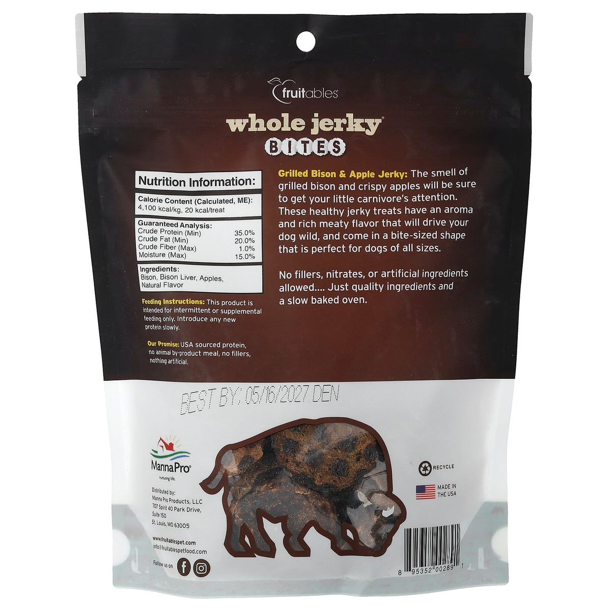Fruitables, Whole Jerky® Bites, Dog Treats, Grilled Bison & Apple, 5 oz (141 g)