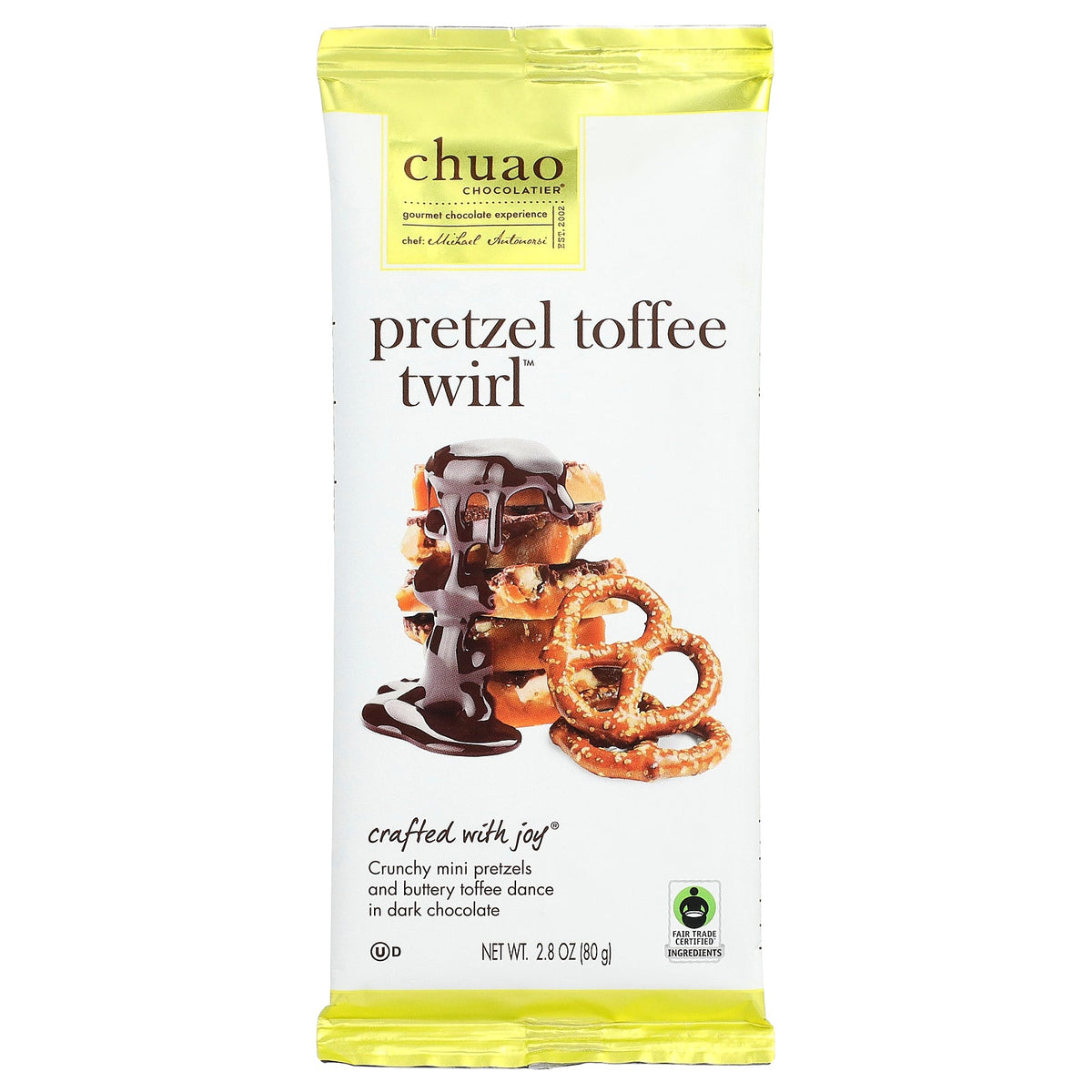 Chuao Chocolatier, Dark Chocolate Bar, Pretzel Toffee Twirl™, 2.8 oz (80 g)