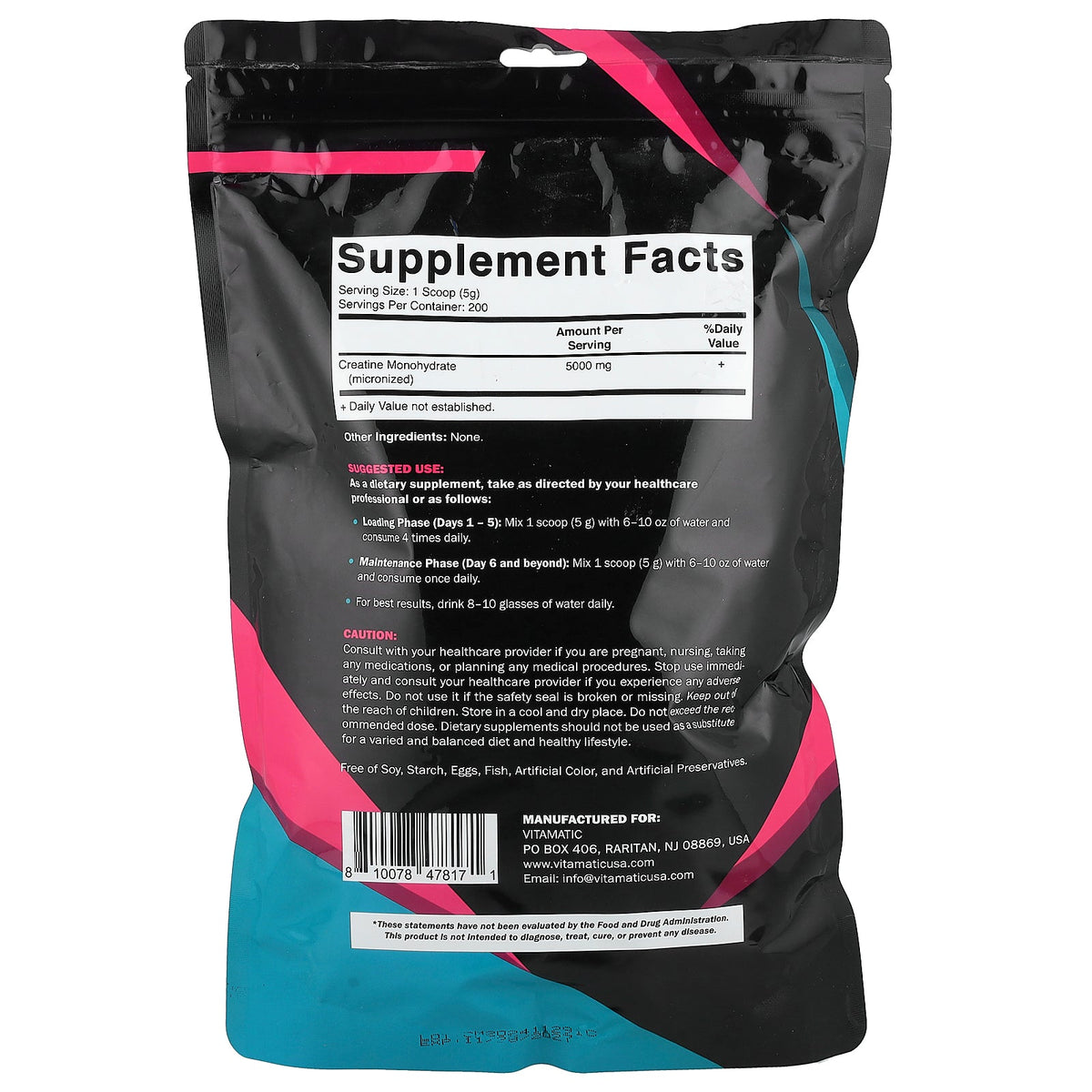 Vitamatic, Creatine Monohydrate, Micronized Powder, Unflavored, 35.274 oz (1 kg)