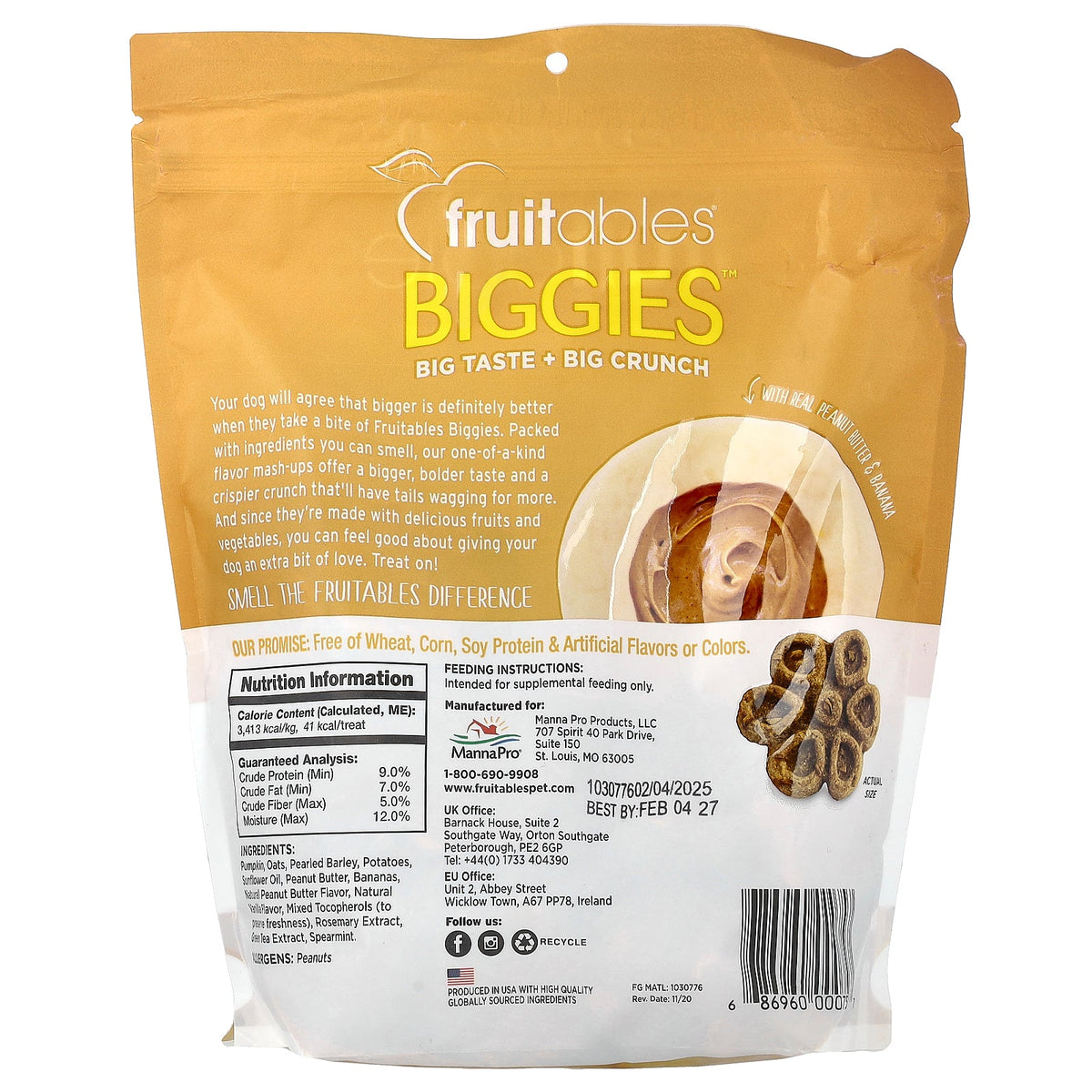 Fruitables, Biggies™, Dog Treats, Real Peanut Butter & Banana, 16 oz (454 g)