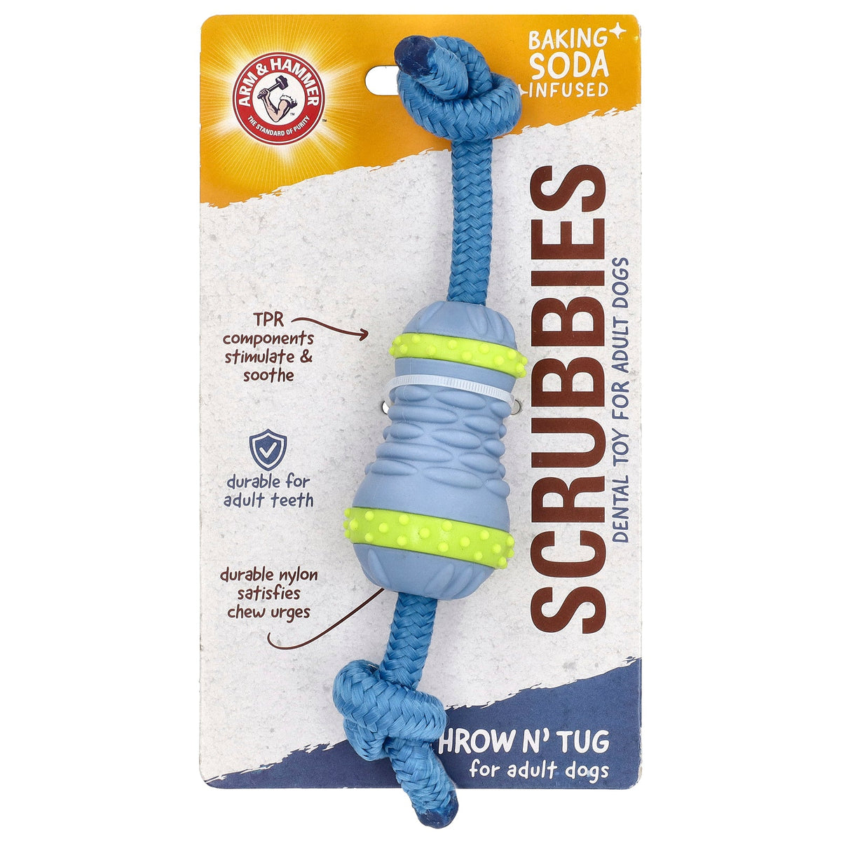 Arm & Hammer, Scrubbies, Dental Toy For Adult Dogs, Throw N' Tug, 1 Toy
