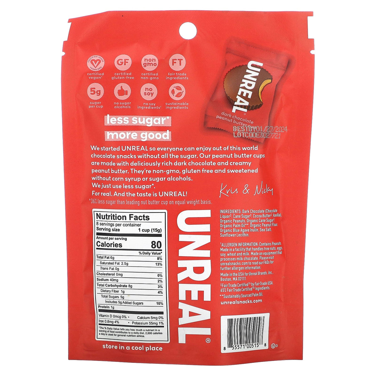 Unreal, Dark Chocolate Peanut Butter Cups, 4.2 oz (120 g)