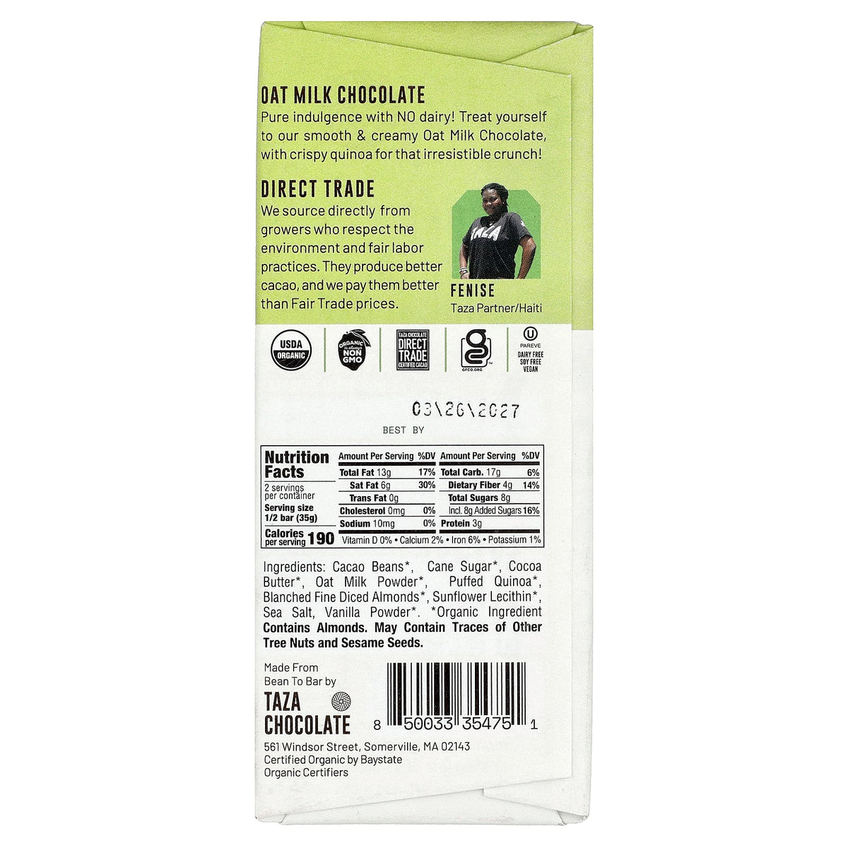 Taza Chocolate, Oat Milk Chocolate, Quinoa Crunch, 2.5 oz (70 g)