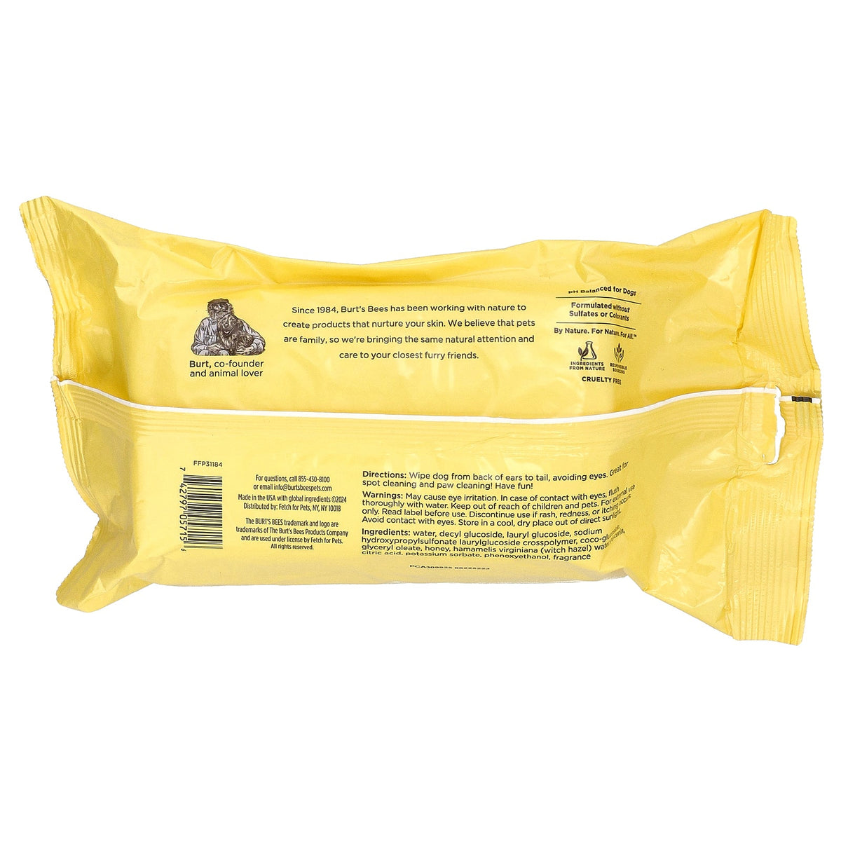 Burt's Bees, Deodorizing Wipes with Witch Hazel, For Dogs, Lemongrass & Sage, 100 Count