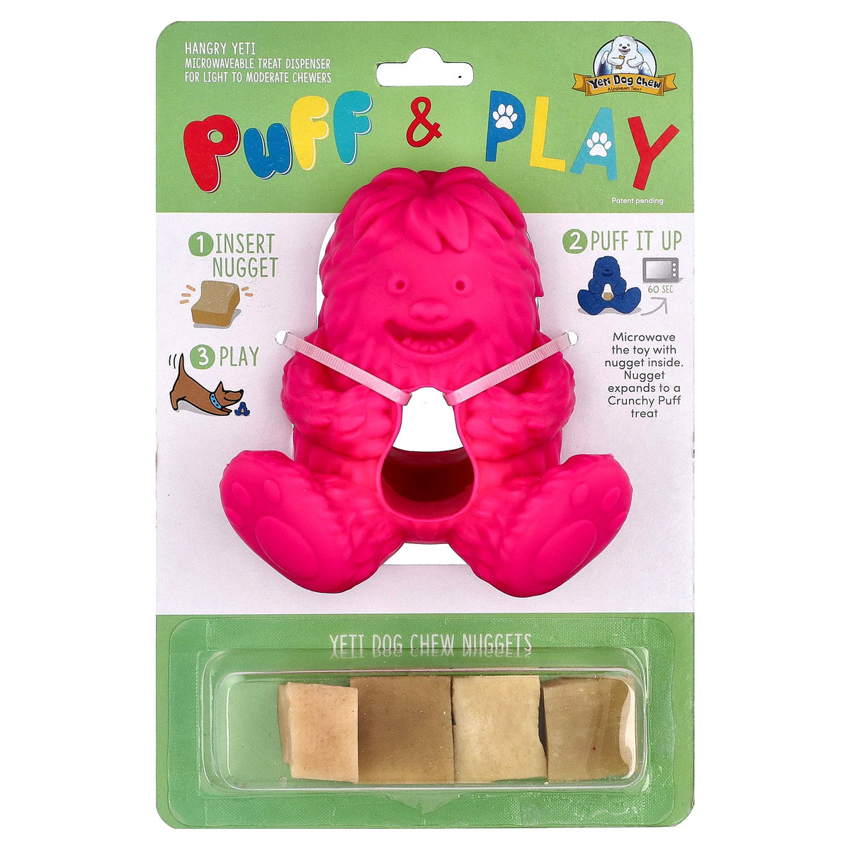 Puff & Play, Treat Dispenser, Yeti Dog Chew Nuggets, Pink, 4 Nuggets, 1 Dispenser