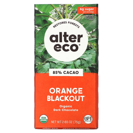 Alter Eco, Organic Dark Chocolate Bar, Orange Blackout, 85% Cacao, 2.65 oz (75 g)